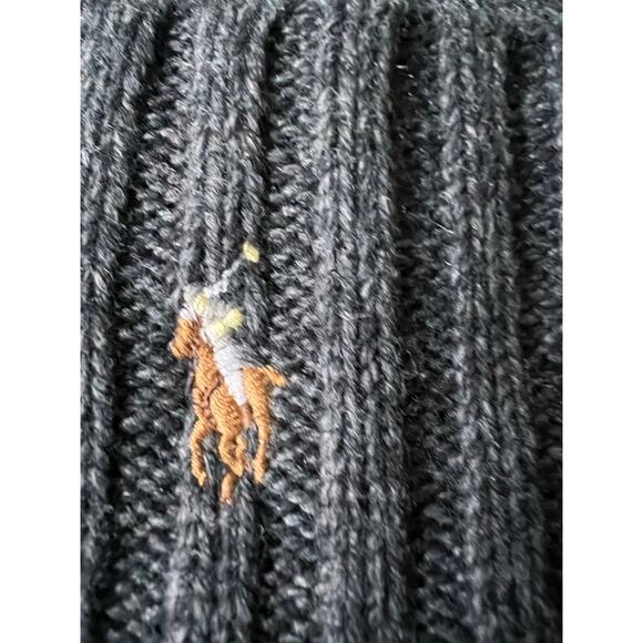 Polo Ralph Lauren Beanie Mens Charcoal Flesh Pony Wool Blend Rib Knit Cuff NEW - Picture 2 of 3